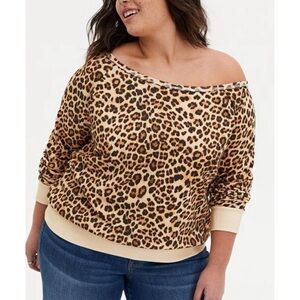 Torrid Off-Shoulder Leopard Print Light Weight French Terry Sweatshirt
